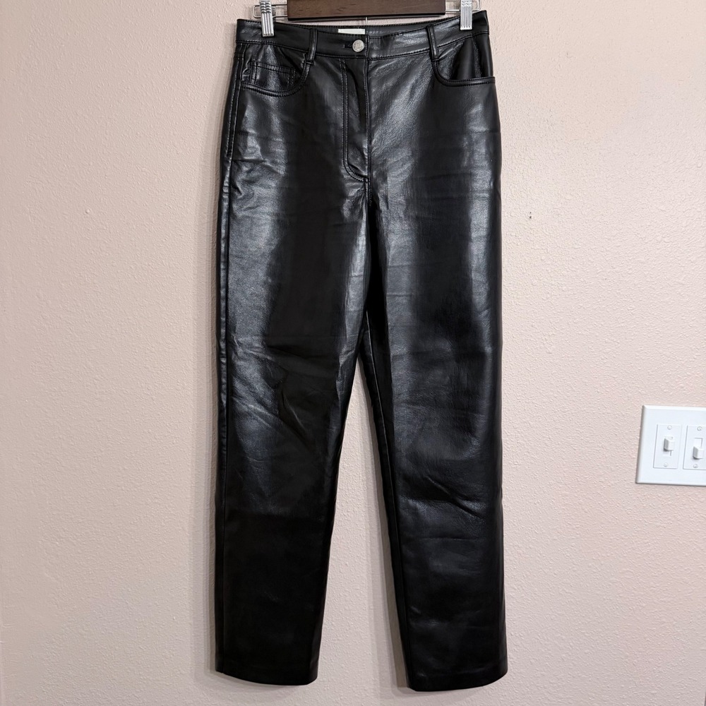 Wilfred Aritzia Melina Black Vegan Leather High Rise Straight Leg Pants Size 6